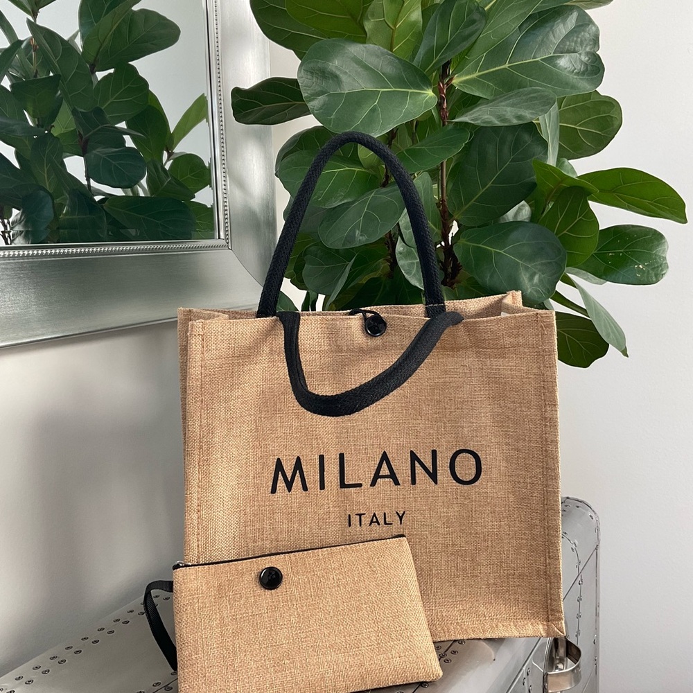 Milano Italy Beige and Black Tote with Pouch